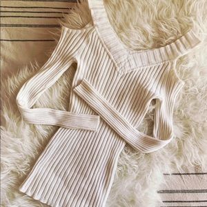 Cold shoulder knit sweater